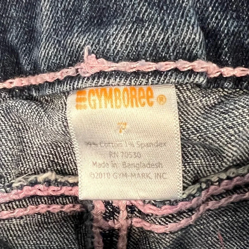 Gymboree Girls Youth 7 Dark Wash Pink Contrast Stitch Straight Leg Jeans